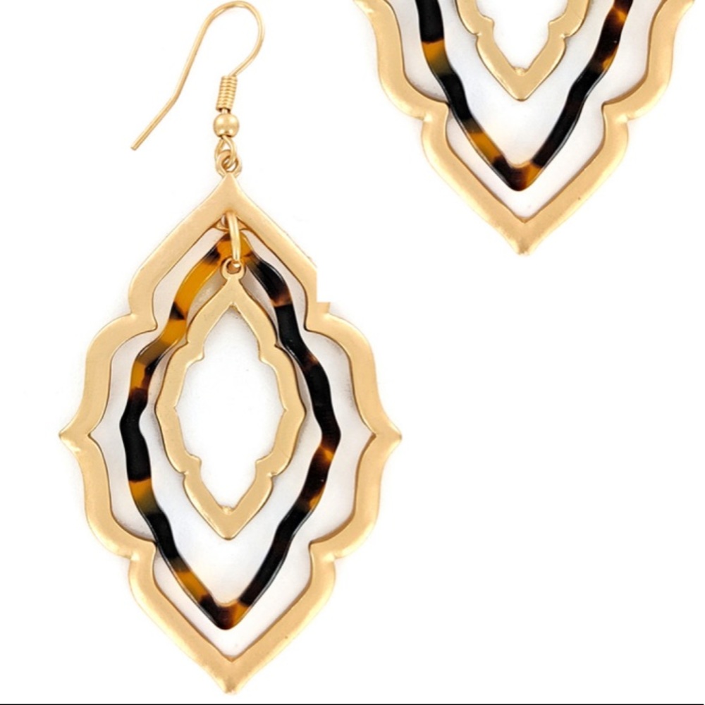NWT Moroccan Style Tortoise Shell & Gold Earrings - Picture 3 of 3